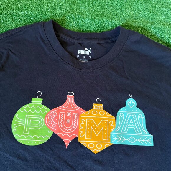 Puma Short Sleeve Crewneck Christmas Ornaments Holidays Black T-shirt Size S - Picture 6 of 12